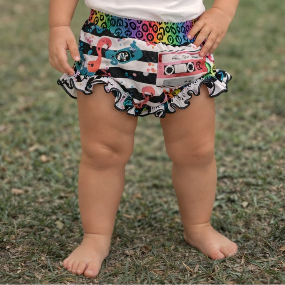 Trendy boutique Rainbow Cassette & Flamingo Ruffle Cotton Shorts